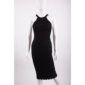 Alice + Olivia Womens Lulu Fitted Knit Dress XS Black Midi Halter Neck NWT